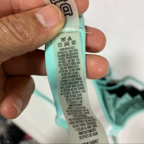 Pink Victoria’s Secret halter Top Bikini Top Teal and black push-up bra padded - Picture 5 of 9